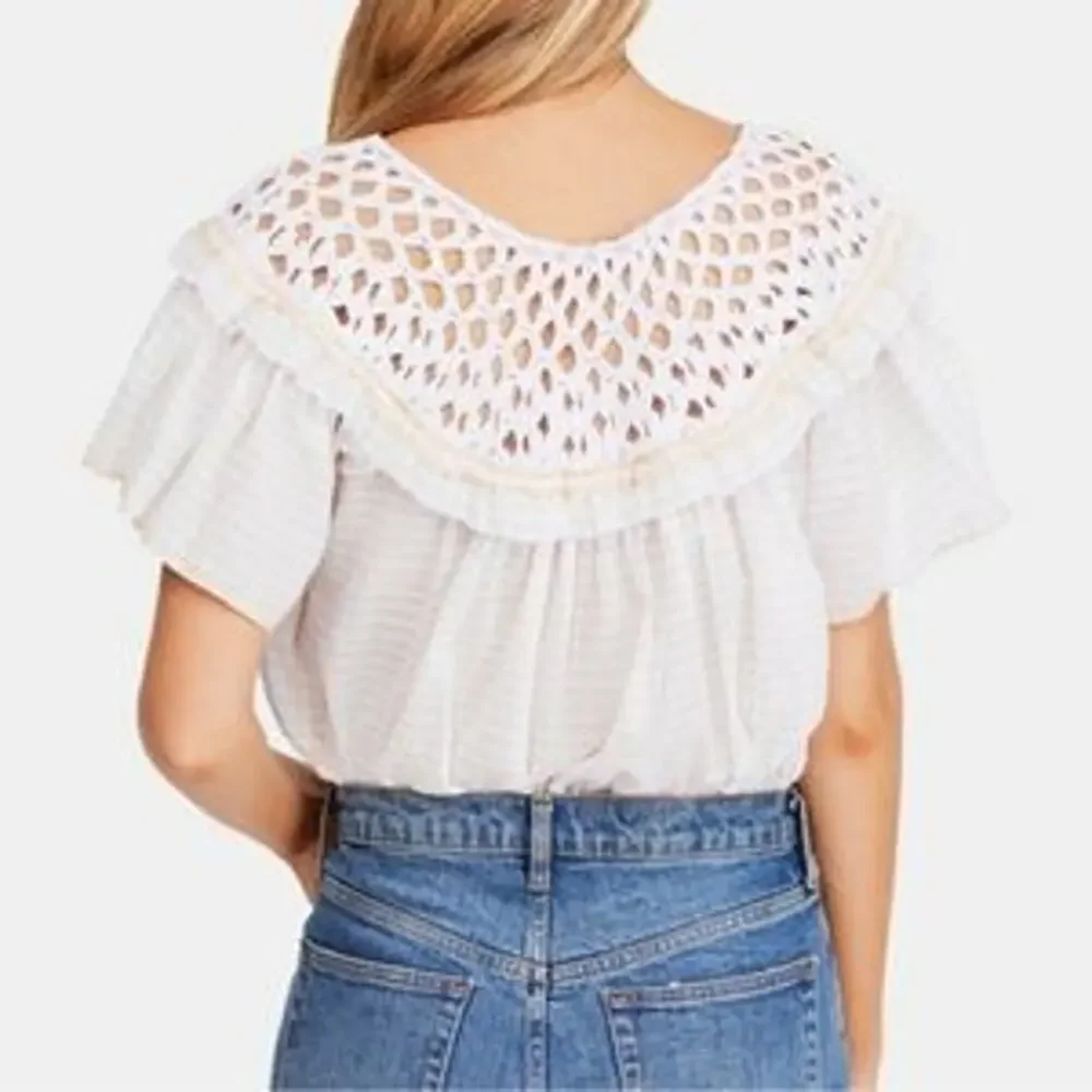 Free People Allora Allora Crochet Neck Striped Crop Top Medium NEW